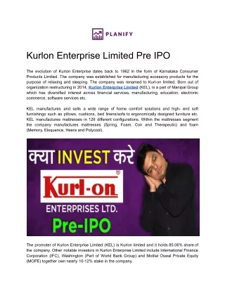 Kurlon Enterprise Limited Pre IPO - Planify