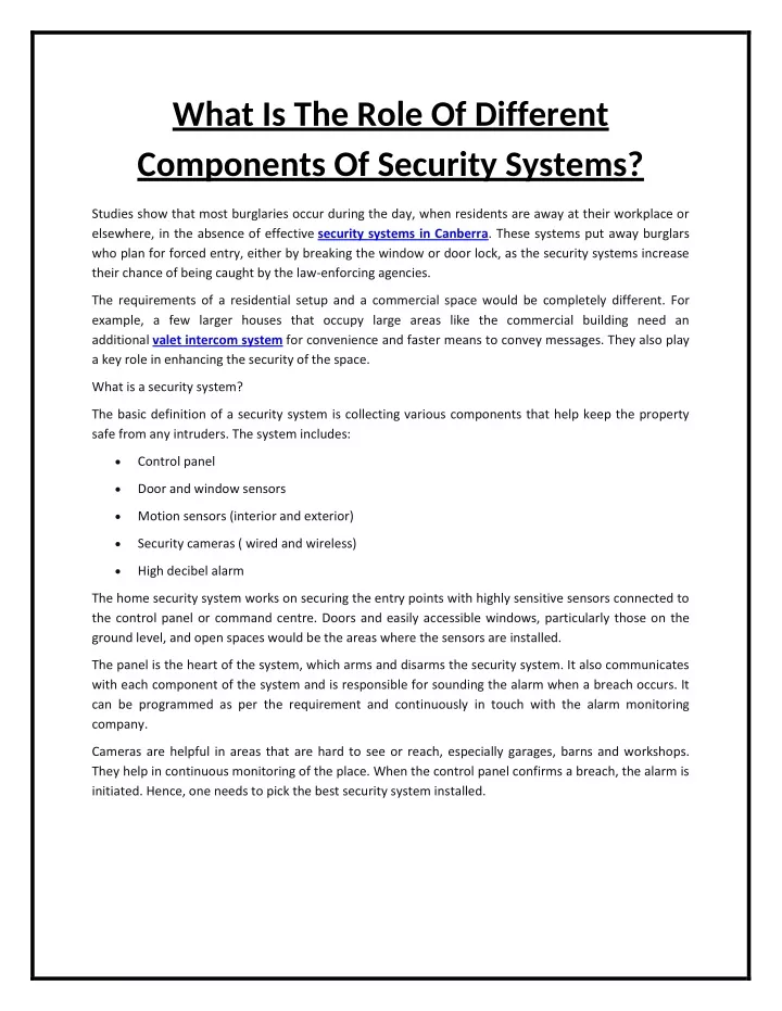 what is the role of different components