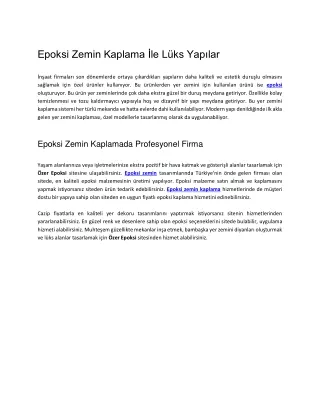 Epoksi Zemin Kaplama İle Lüks Yapılar