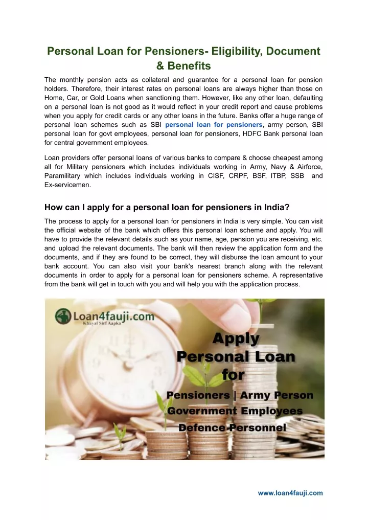 personal loan for pensioners eligibility document