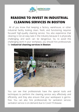 Reasons To Invest In Industrial Cleaning Services In Boston