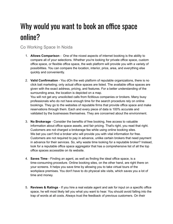 why would you want to book an o ce space online