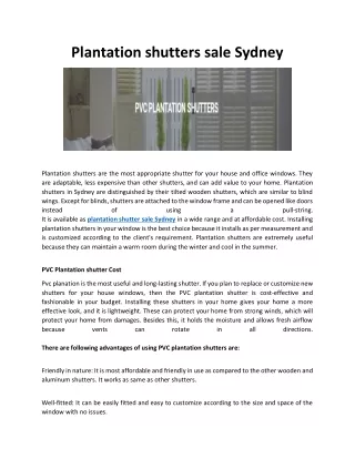 Plantation shutters sale Sydney