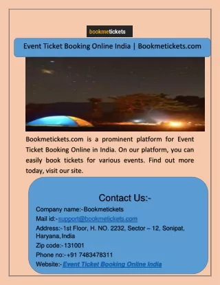 Event Ticket Booking Online India  Bookmetickets.com