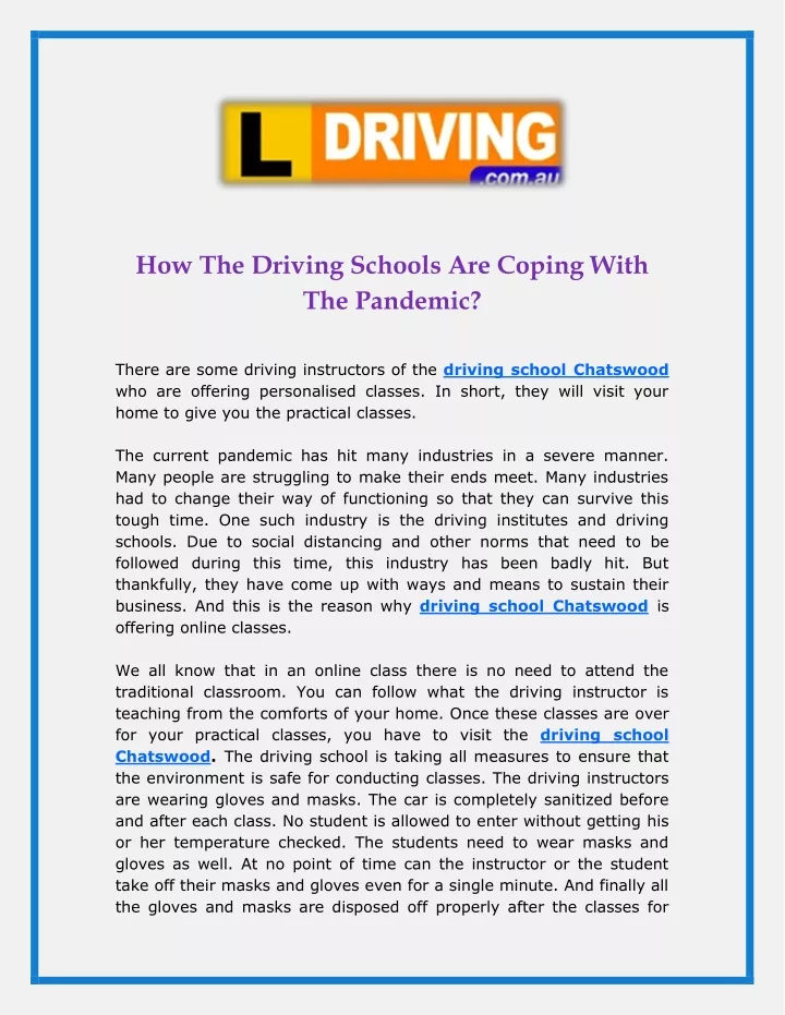 how the driving schools are coping with