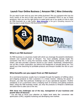 Online Business | Amazon FBA | Nine University