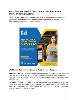 What Features Make A Good Contactless Restaurant Online Ordering System