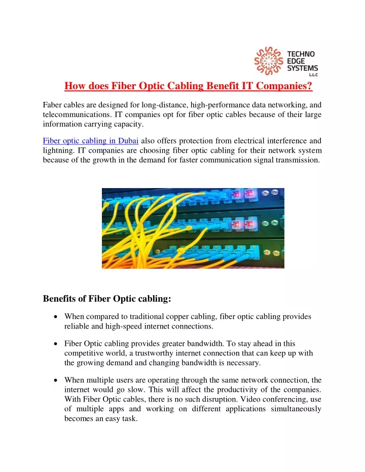 how does fiber optic cabling benefit it companies