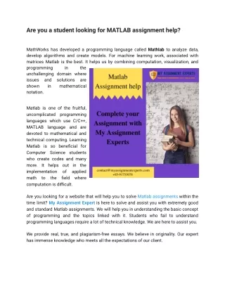 are you a student looking for matlab assignment