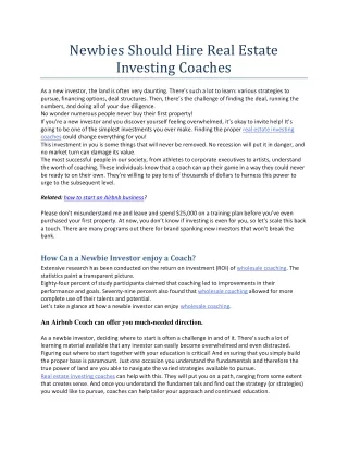 Newbies Should Hire Real Estate Investing Coaches - Jim G Coaching Club