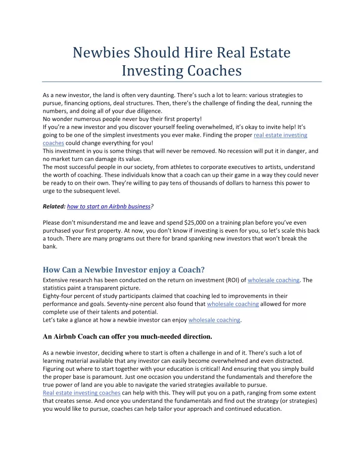 newbies should hire real estate investing coaches