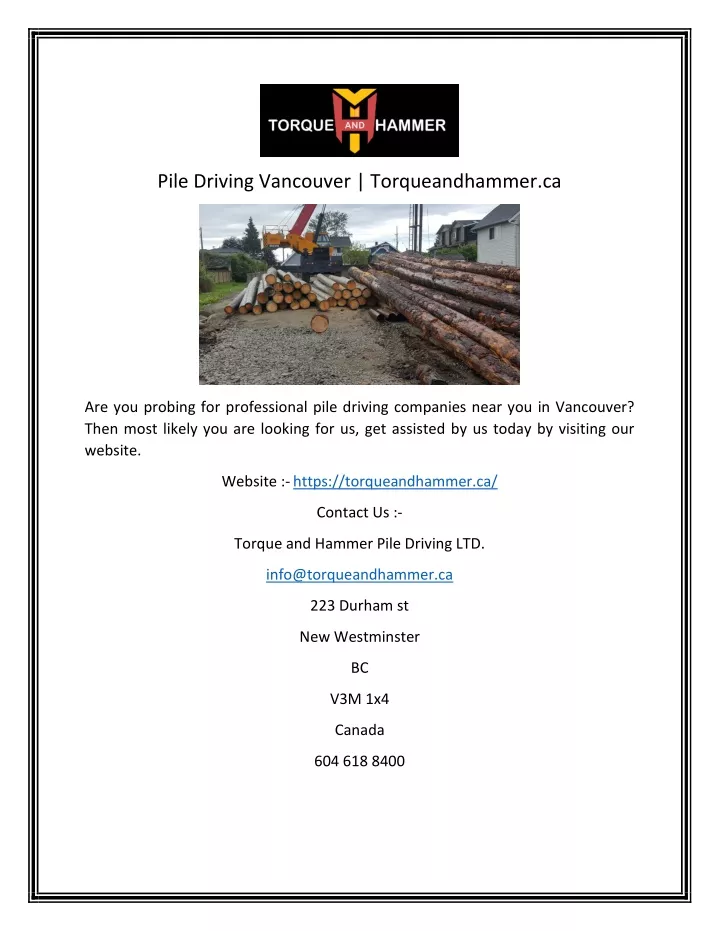 pile driving vancouver torqueandhammer ca