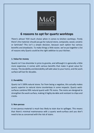 6 reasons to opt for quartz worktops