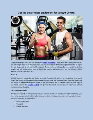 Get the best Fitness equipment for Weight Control