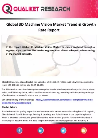 Global 3D Machine Vision Market: A Comprehensive Study By Key Player, Outlook