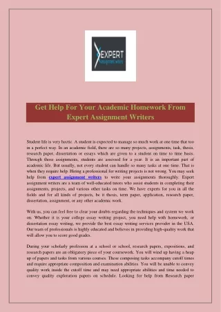 Get Help For Your Academic Homework From Expert Assignment Writers