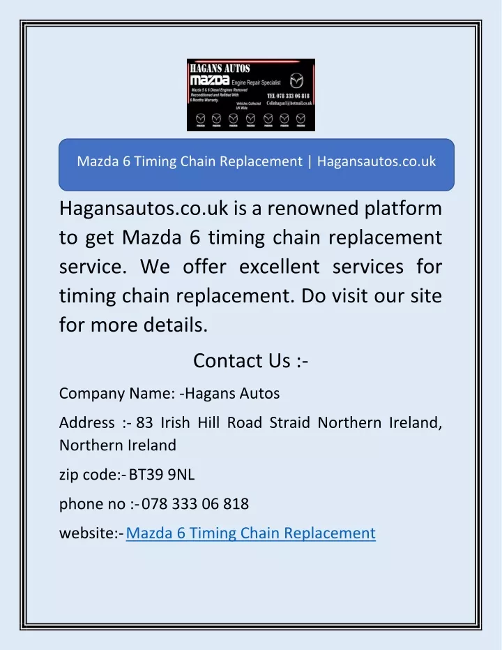 mazda 6 timing chain replacement hagansautos co uk