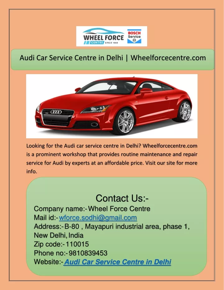 audi car service centre in delhi wheelforcecentre