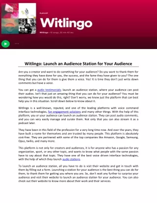 witlingo launch an audience station for your