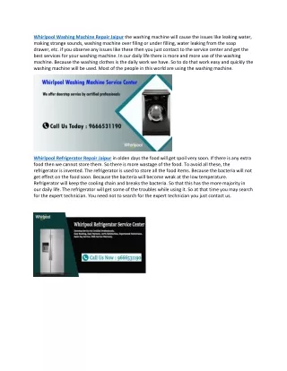 Whirlpool Washing Machine Repair Jaipur