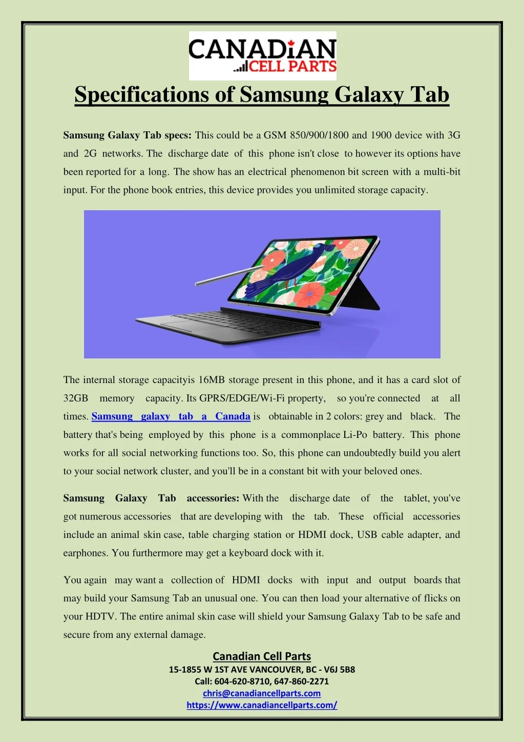 PPT - Specifications of Samsung Galaxy Tab PowerPoint Presentation ...