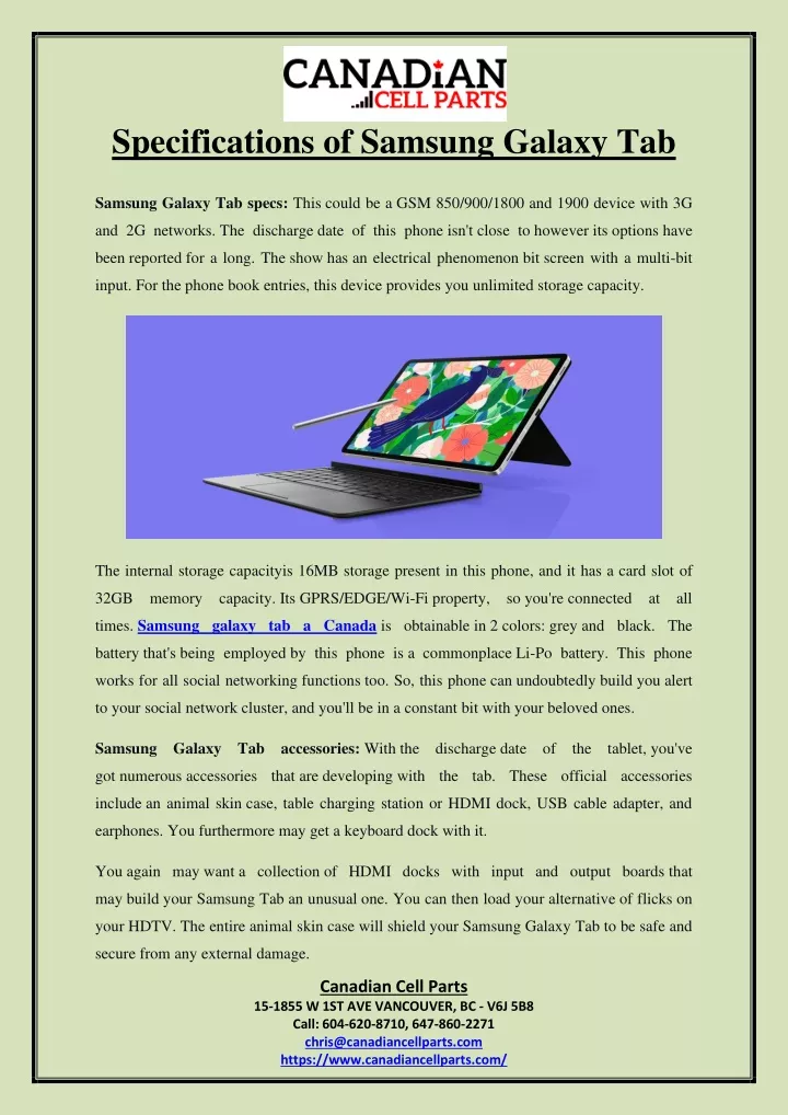 specifications of samsung galaxy tab