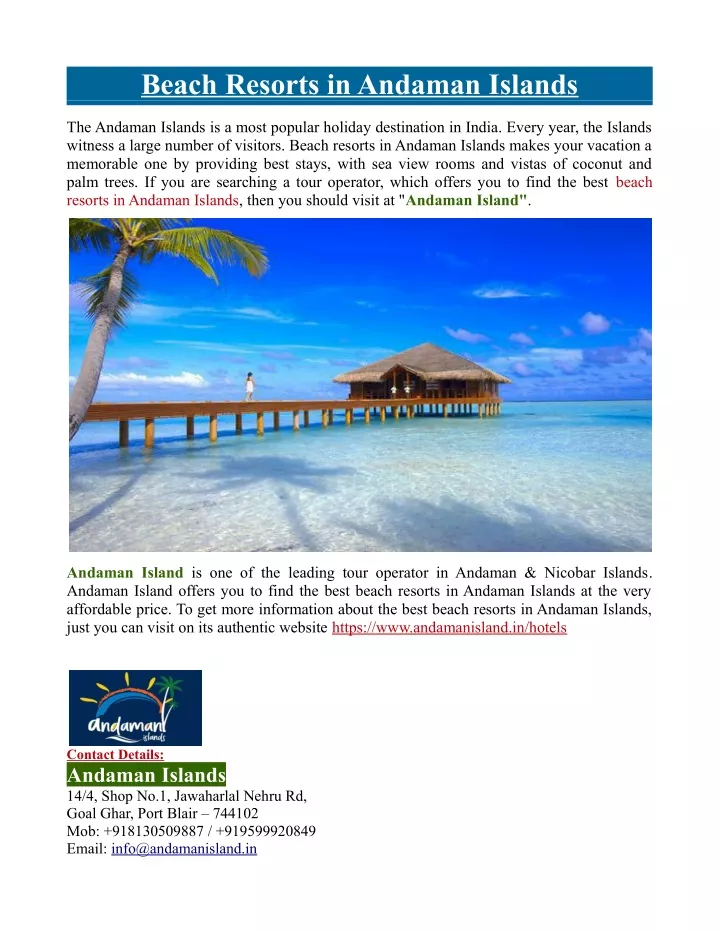 beach resorts in andaman islands