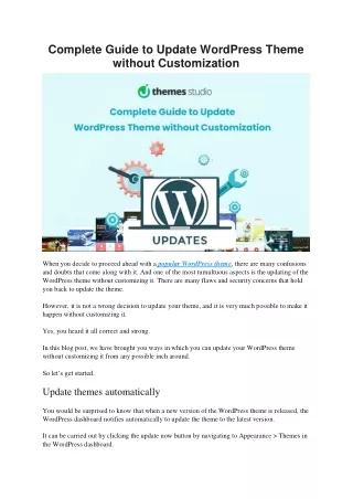 Complete Guide to Update WordPress Theme without Customization