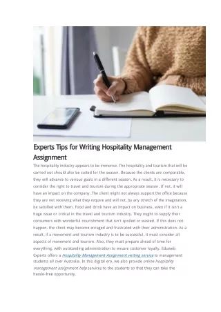 Do you need Experts Tips for Writing Hospitality Management Assignment ?