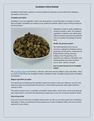 Top Quality Sundakkai Vathal Salted