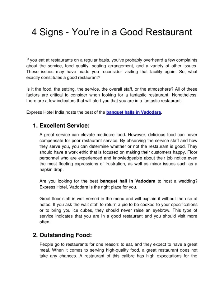 4 signs you re in a good restaurant