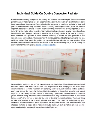 Individual Guide On Double Convector Radiator