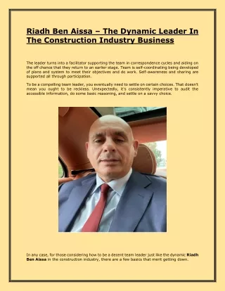 Riadh Ben Aissa – The Dynamic Leader In The Construction Industry Business
