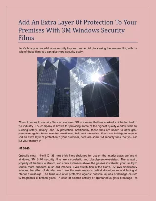 Add An Extra Layer Of Protection To Your Premises With 3M Windows Security Films