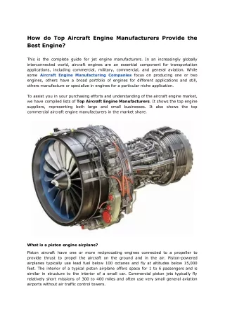 How do Top Aircraft Engine Manufacturers Provide the Best Engine