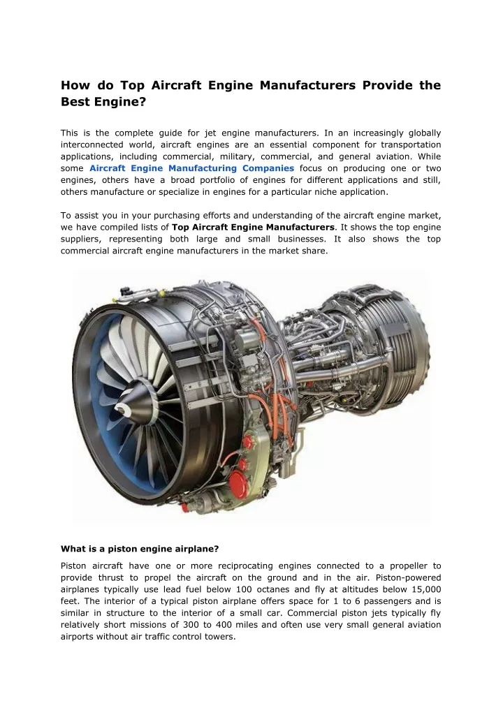 how do top aircraft engine manufacturers provide