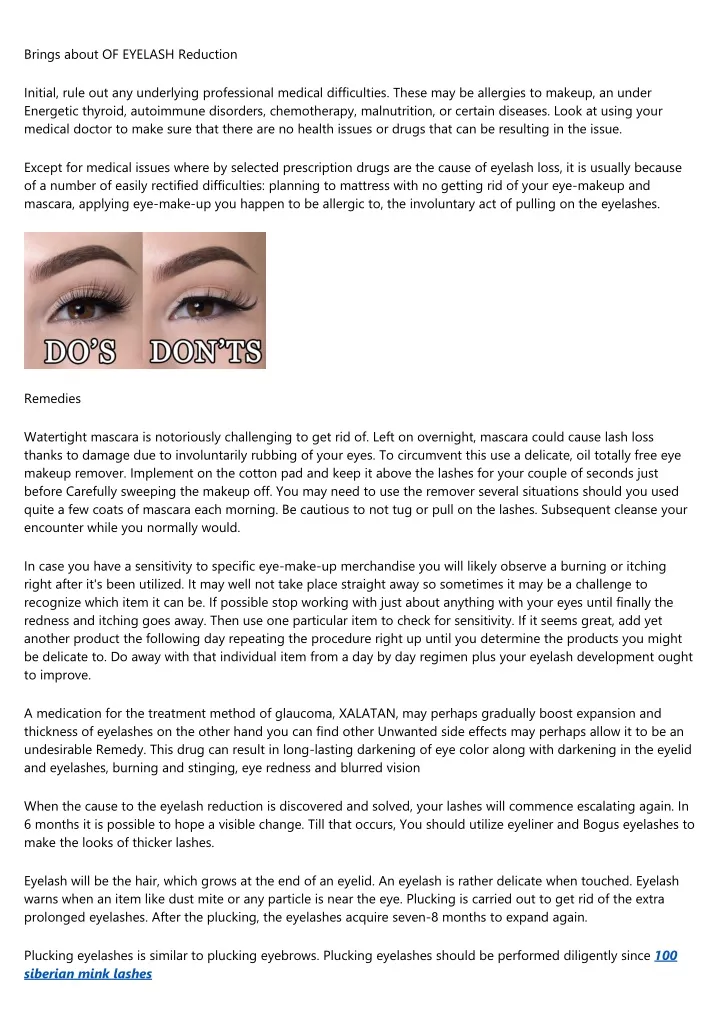 brings about of eyelash reduction