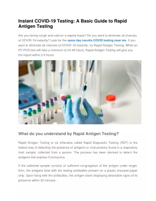 Instant COVID-19 Testing: A Basic Guide to Rapid Antigen Testing