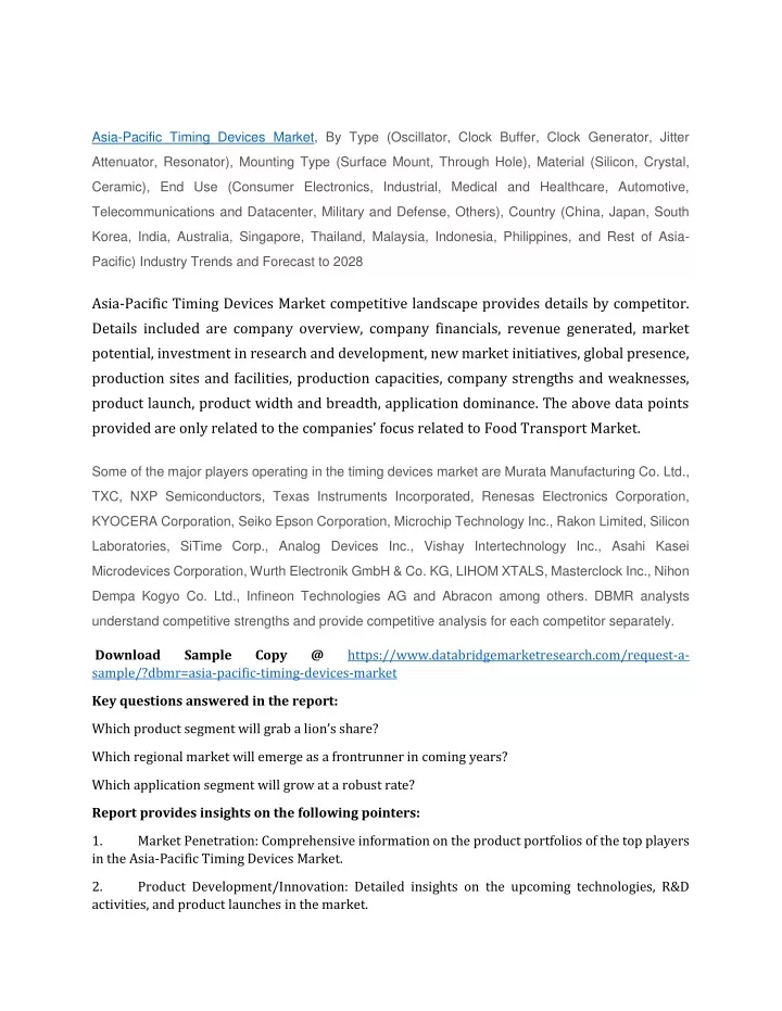 asia pacific timing devices market by type