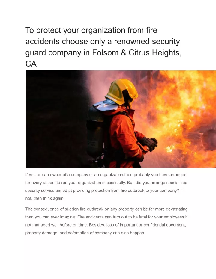 to protect your organization from fire accidents