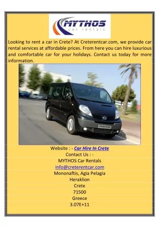 Car Hire in Crete MYTHOS Car Rentals