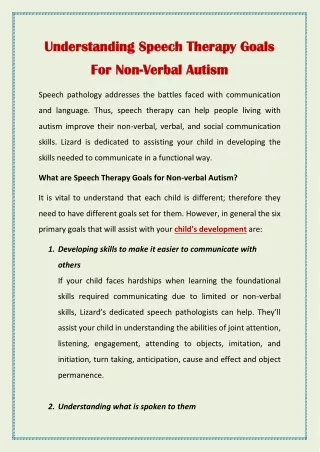 Understanding Speech Therapy Goals For Non-Verbal Autism