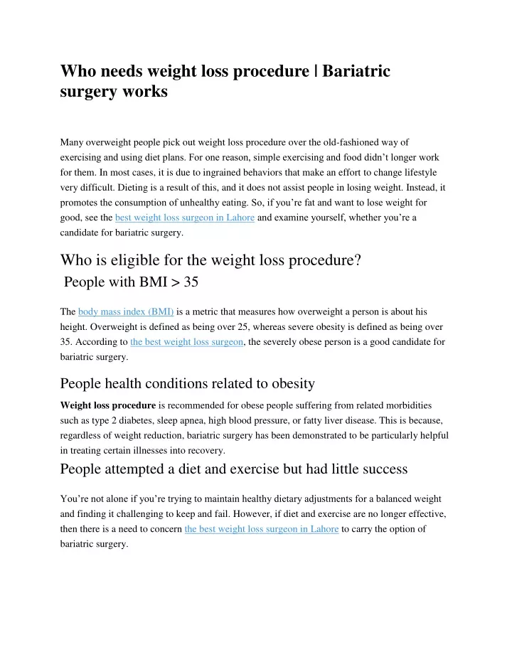 who needs weight loss procedure bariatric surgery