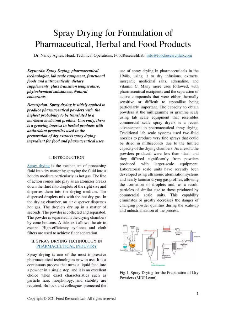 spray drying for formulation of pharmaceutical