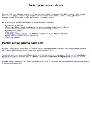 Pocket option promo code new