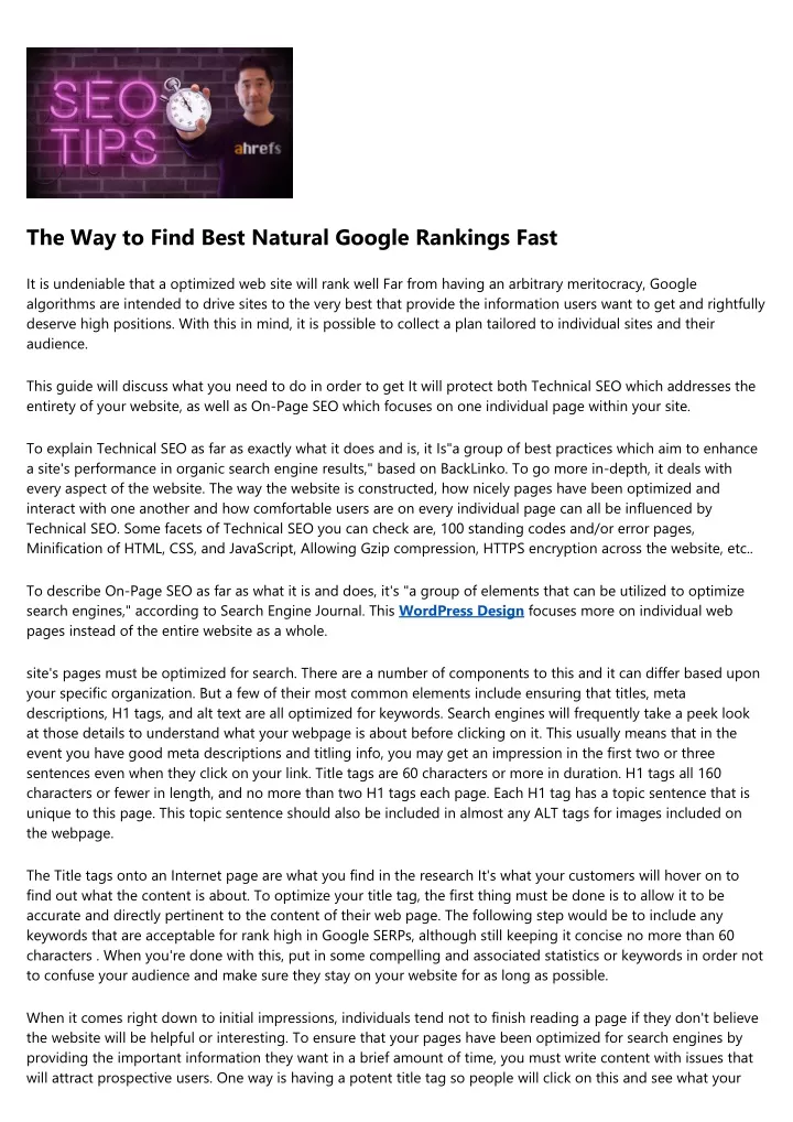 the way to find best natural google rankings fast