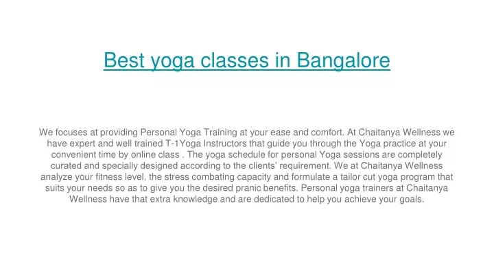 best yoga classes in bangalore