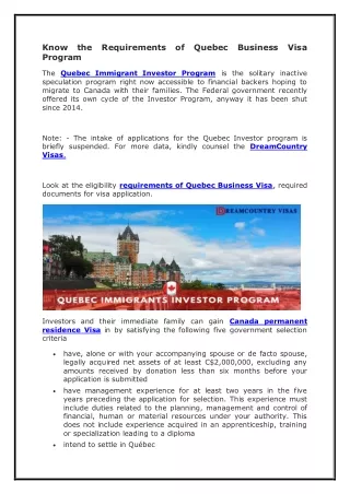 Know the Requirements of Quebec Business Visa Program