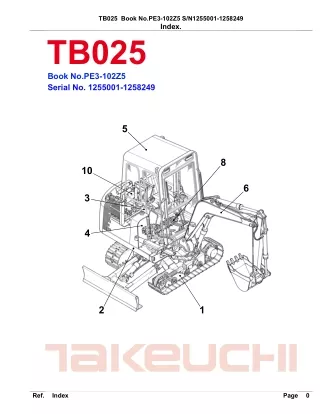 Takeuchi TB025 Compact Excavator Parts Catalogue Manual (SN 1255001-1258249)