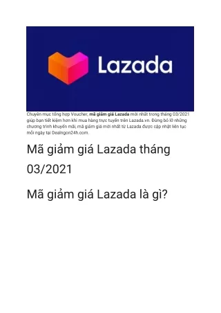 Mã giảm giá Lazada mới nhất